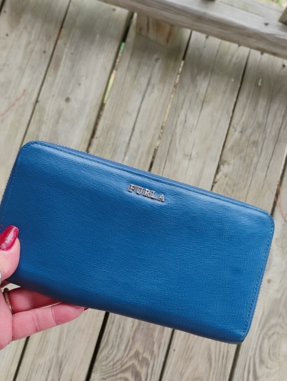 Furla Teal-Blue Zip Around Leather Wallet
